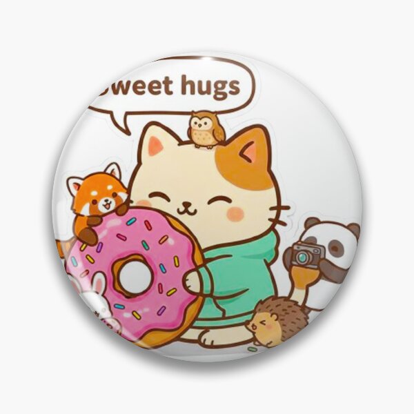 Item preview, Kawaii Cat Giant Donut Hug - Cute Animal Friends Sweet Treats Illustration designed and sold by MT-Hub | Art for Every Soul.