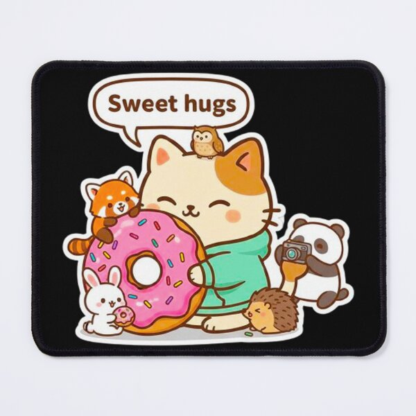 Item preview, Kawaii Cat Giant Donut Hug - Cute Animal Friends Sweet Treats Illustration designed and sold by MT-Hub | Art for Every Soul.