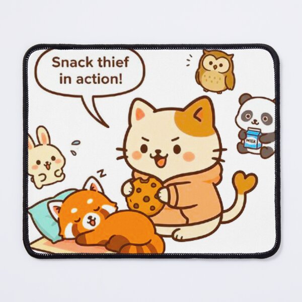 Item preview, Kawaii Cat Snack Thief - Cute Cookie Thief and Sleeping Red Panda Illustration designed and sold by MT-Hub | Cute Aesthetic Art, Stickers & Phone Cases.