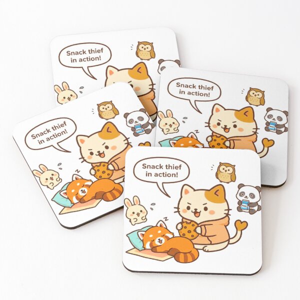 Item preview, Kawaii Cat Snack Thief - Cute Cookie Thief and Sleeping Red Panda Illustration designed and sold by MT-Hub | Cute Aesthetic Art, Stickers & Phone Cases.