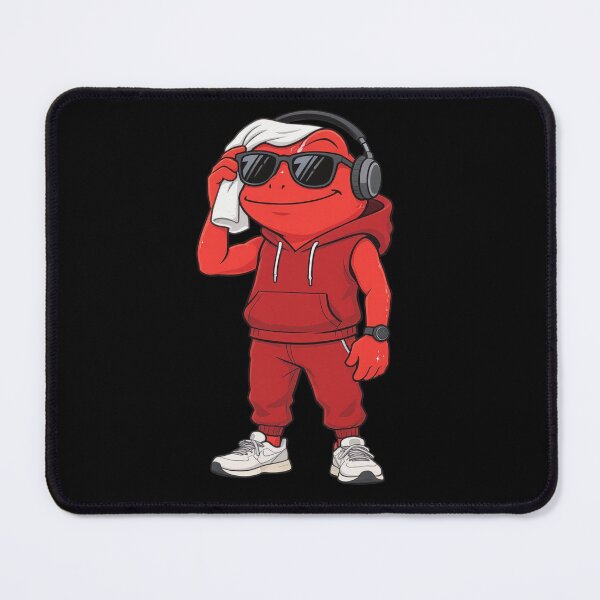 Item preview, Red Frog Post-Workout Illustration – Funny Gym Frog Wiping Sweat | Premium Flat Cartoon Art designed and sold by ColorSplash123.