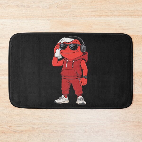 Item preview, Red Frog Post-Workout Illustration – Funny Gym Frog Wiping Sweat | Premium Flat Cartoon Art designed and sold by ColorSplash123.