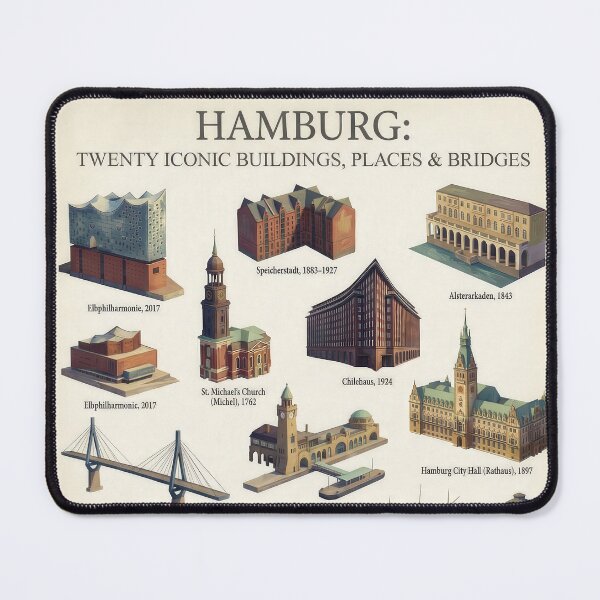 Item preview, Atlas HAMBURG – Twenty iconic buildings, squares & bridges - Poster Art designed and sold by Earth Celebration Designs.