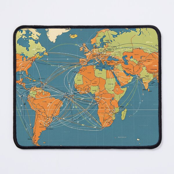 Item preview, Retro Global Routes Map designed and sold by Kaleidoscope Print.