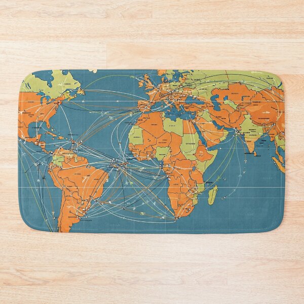 Item preview, Retro Global Routes Map designed and sold by Kaleidoscope Print.