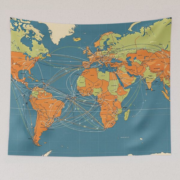 Item preview, Retro Global Routes Map designed and sold by Kaleidoscope Print.