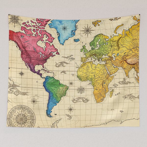 Item preview, Colorful Vintage World Map designed and sold by Kaleidoscope Print.