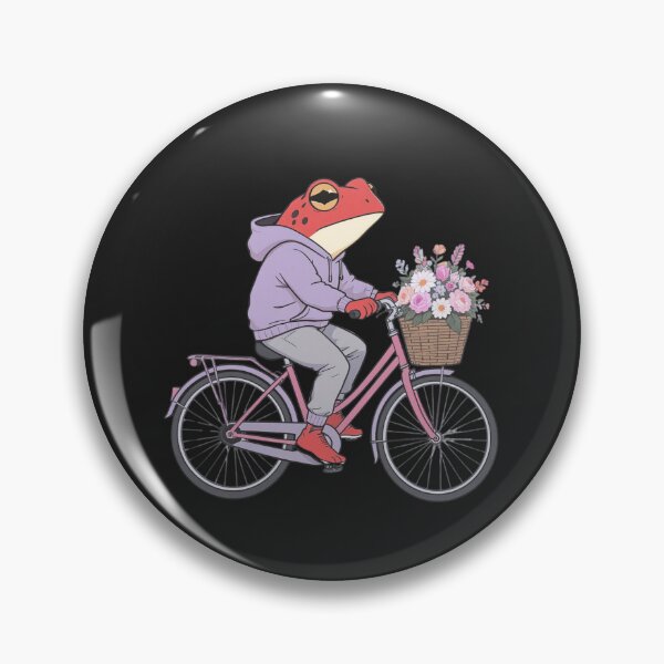 Item preview, Flower Basket Bicycle Frog Illustration – Romantic Red Frog with Pastel Flowers | Premium Flat Cartoon Art designed and sold by ColorSplash123.
