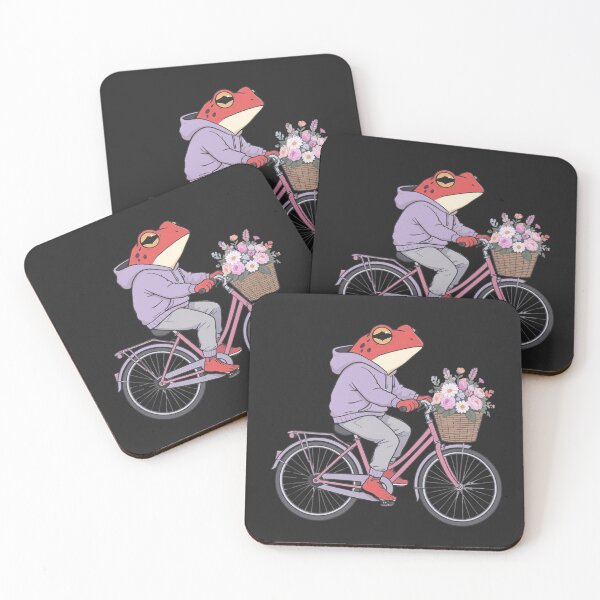 Item preview, Flower Basket Bicycle Frog Illustration – Romantic Red Frog with Pastel Flowers | Premium Flat Cartoon Art designed and sold by ColorSplash123.