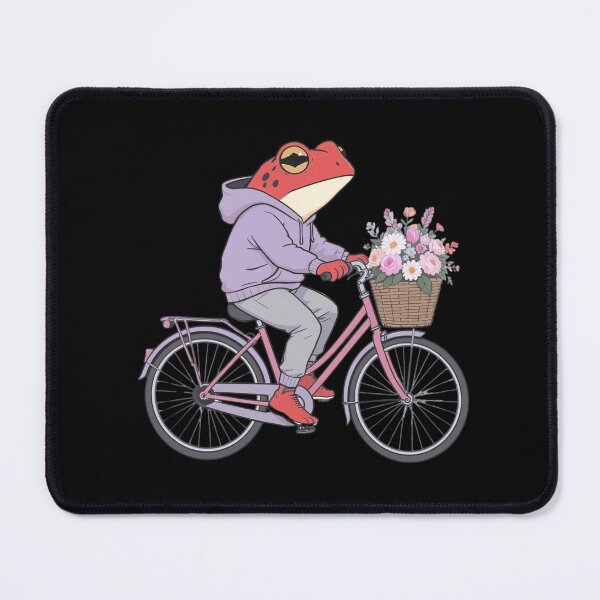 Item preview, Flower Basket Bicycle Frog Illustration – Romantic Red Frog with Pastel Flowers | Premium Flat Cartoon Art designed and sold by ColorSplash123.