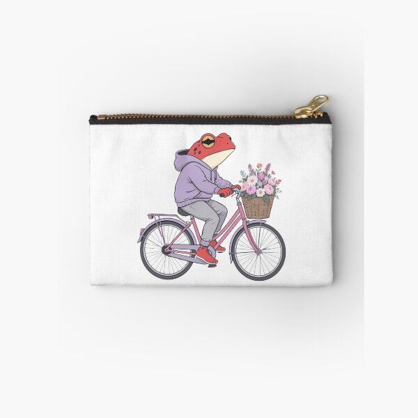 Item preview, Flower Basket Bicycle Frog Illustration – Romantic Red Frog with Pastel Flowers | Premium Flat Cartoon Art designed and sold by ColorSplash123.