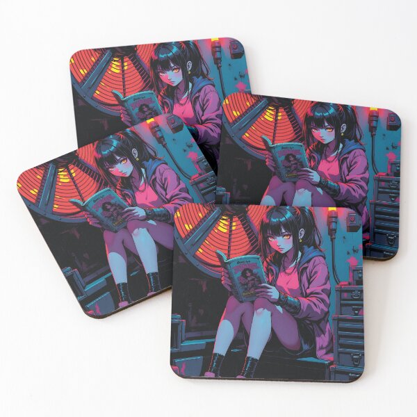 Item preview, Anime girl reads manga in cyberpunk workshop designed and sold by Mauswohn.