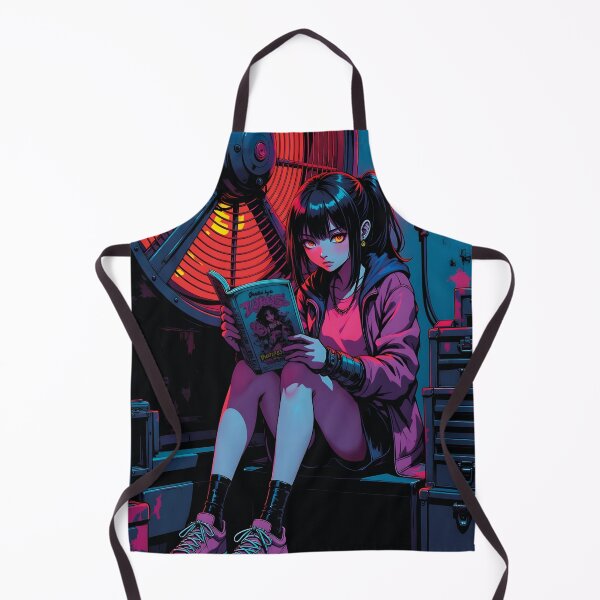 Item preview, Anime girl reads manga in cyberpunk workshop designed and sold by Mauswohn.