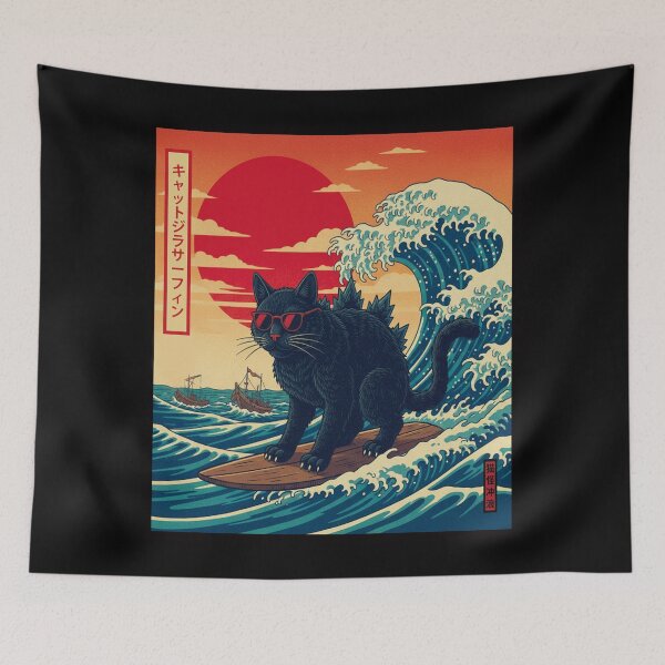 Item preview, Catzilla Surfing The Great Wave. designed and sold by EunsooLee.