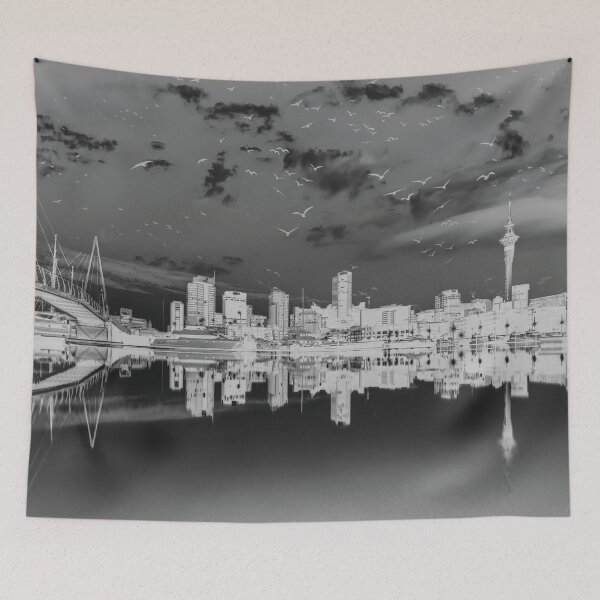 Item preview, Auckland skyline with Sky Tower, black and white designed and sold by Mauswohn.
