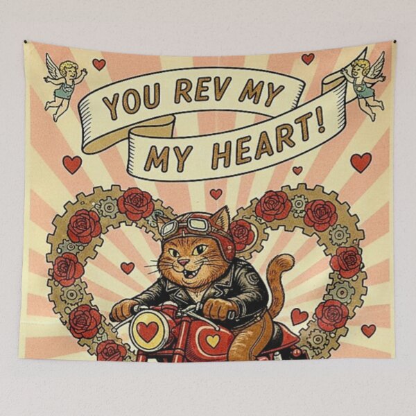 Item preview, You Rev My Heart: Rockabilly Biker Cat Valentine designed and sold by Art's Diner.