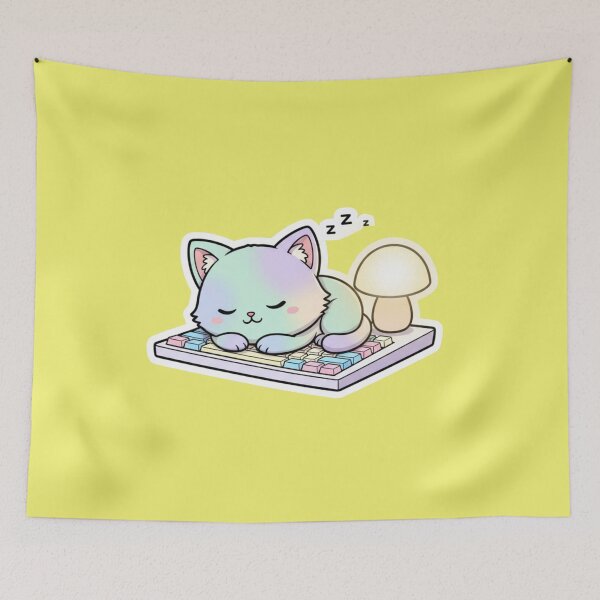 Item preview, Adorable Kawaii Sleeping Pastel Rainbow Cat on Mechanical Keyboard Cozy Gamer Aesthetic Napping Kitten Sticker and Gift for Gamers designed and sold by bvdesignart.