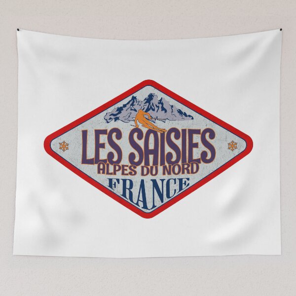 Aperçu de l'œuvre Les Saisies, Alpes du Nord, France, conception d'un badge de ski vintage créée et vendue par Wanderful-roads.