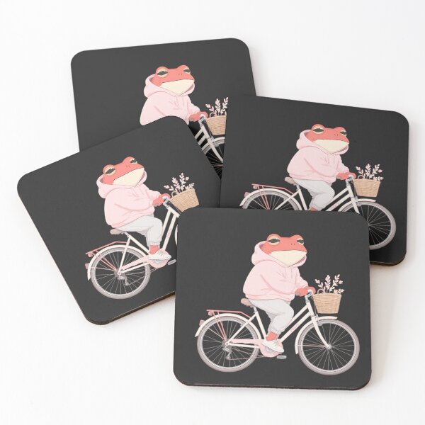 Item preview, Pastel Morning Ride Frog Illustration – Calm Romantic Red Frog on Bicycle | Soft Flat Cartoon Art designed and sold by ColorSplash123.