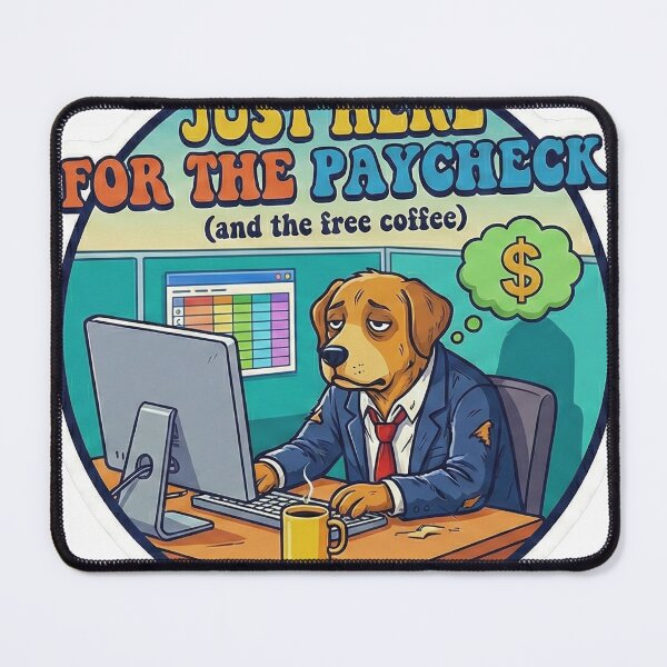 Item preview, Just Here For The Paycheck & Free Coffee - Funny Office Dog designed and sold by Rengwear.