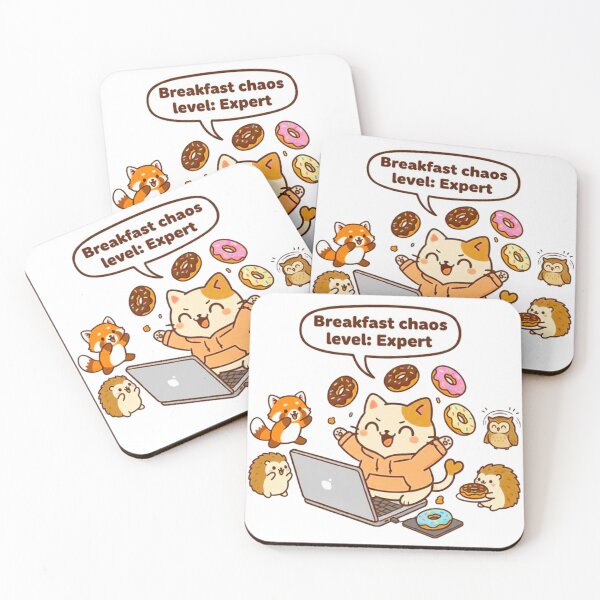 Item preview, Kawaii Cat Breakfast Chaos - Cute Gaming Cat Juggling Donuts Illustration designed and sold by MT-Hub | Cute Aesthetic Art, Stickers & Phone Cases.