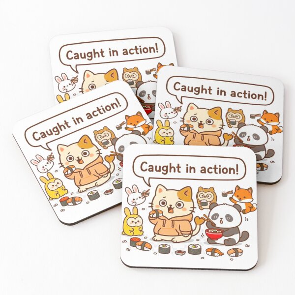 Item preview, Kawaii Cat and Friends Sushi Party - Cute Animals Eating Sushi Illustration designed and sold by MT-Hub | Art for Every Soul.