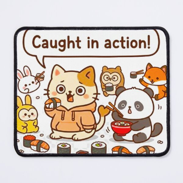Item preview, Kawaii Cat and Friends Sushi Party - Cute Animals Eating Sushi Illustration designed and sold by MT-Hub | Art for Every Soul.