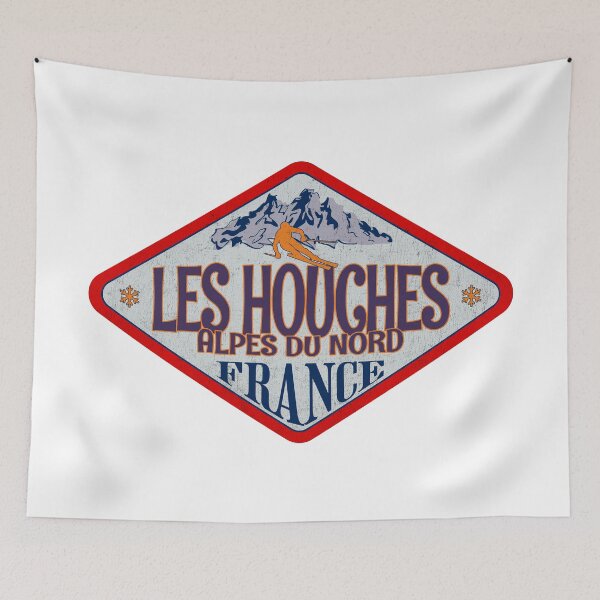Item preview, Les Houches, Alpes du Nord, France, Vintage skiing badge design designed and sold by Wanderful-roads.
