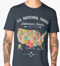 National Park Map Vintage T Shirt - All 59 National Parks Men's Premium T-Shirt