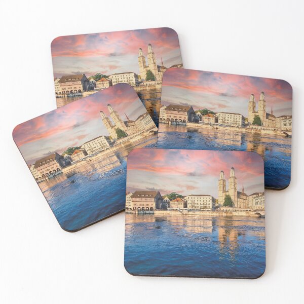 Item preview, Zurich skyline at Limmatquay at sunset designed and sold by Mauswohn.