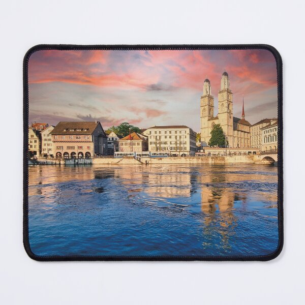 Item preview, Zurich skyline at Limmatquay at sunset designed and sold by Mauswohn.