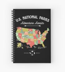 Nationalpark-Karten-Weinlese-T-Shirt - alle 59 Nationalparks Spiralblock
