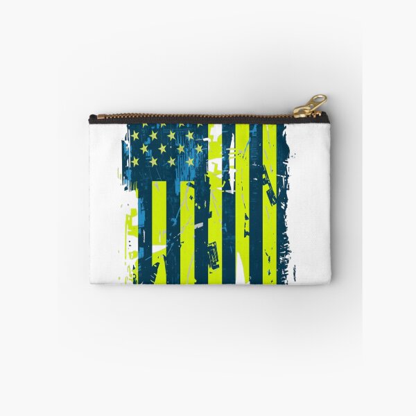Aperçu de l'œuvre Drapeau américain grunge bleu fluo jaune créée et vendue par darkzak.