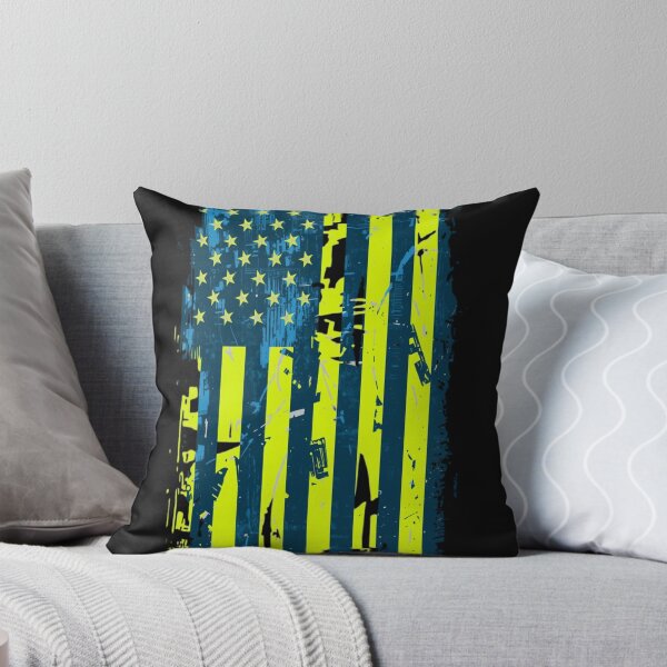 Aperçu de l'œuvre Drapeau américain grunge bleu fluo jaune créée et vendue par darkzak.