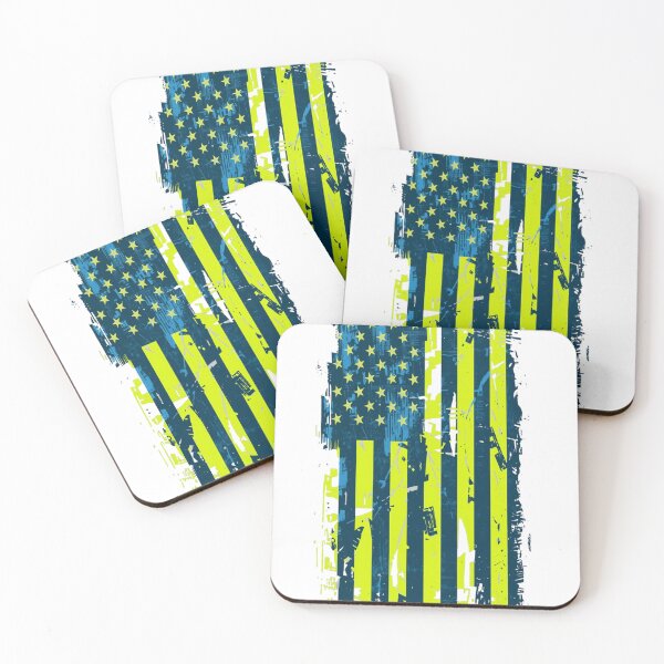 Item preview, Fluorescent Blue & Yellow Grunge American Flag designed and sold by darkzak.