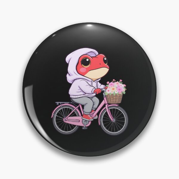 Item preview, Flower Basket Chibi Frog Illustration – Cute Kawaii Red Frog Riding Bicycle | Pastel Flat Cartoon Art designed and sold by ColorSplash123.