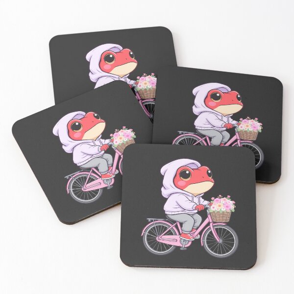 Item preview, Flower Basket Chibi Frog Illustration – Cute Kawaii Red Frog Riding Bicycle | Pastel Flat Cartoon Art designed and sold by ColorSplash123.