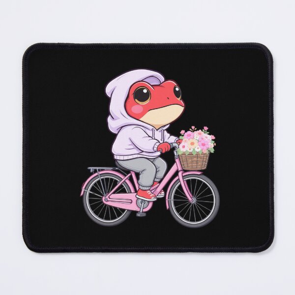 Item preview, Flower Basket Chibi Frog Illustration – Cute Kawaii Red Frog Riding Bicycle | Pastel Flat Cartoon Art designed and sold by ColorSplash123.