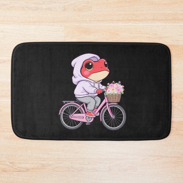 Item preview, Flower Basket Chibi Frog Illustration – Cute Kawaii Red Frog Riding Bicycle | Pastel Flat Cartoon Art designed and sold by ColorSplash123.