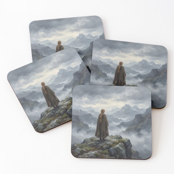 Item preview, Wanderer Clouds Fantasy Landscape Misty Mountains Art Print designed and sold by AbstractAuraArt.