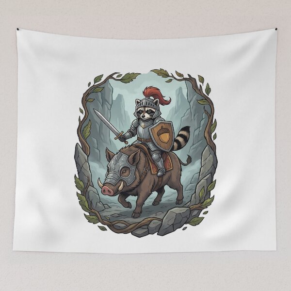 Item preview, Fantasy Armored Raccoon Knight Boar Rider designed and sold by k3rstman1.