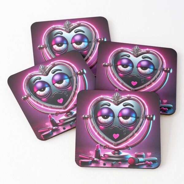 Item preview, Tired Heart Mirror – Neon Dark Humor Love Art designed and sold by ComedyInkFactor.