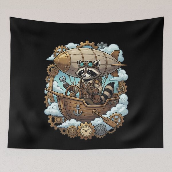 Item preview, Whimsical Steampunk Raccoon Airship Fantasy Explorer designed and sold by k3rstman1.