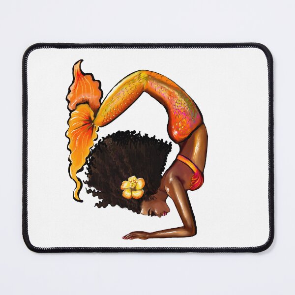 Item preview, Mermaid doing handstand with yellow hibiscus flower in her Afro relaxing designed and sold by Artonmytee.