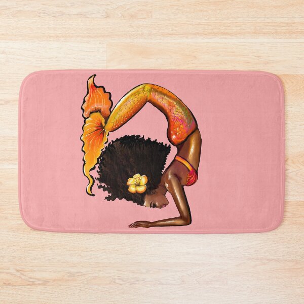 Item preview, Mermaid doing handstand with yellow hibiscus flower in her Afro relaxing designed and sold by Artonmytee.