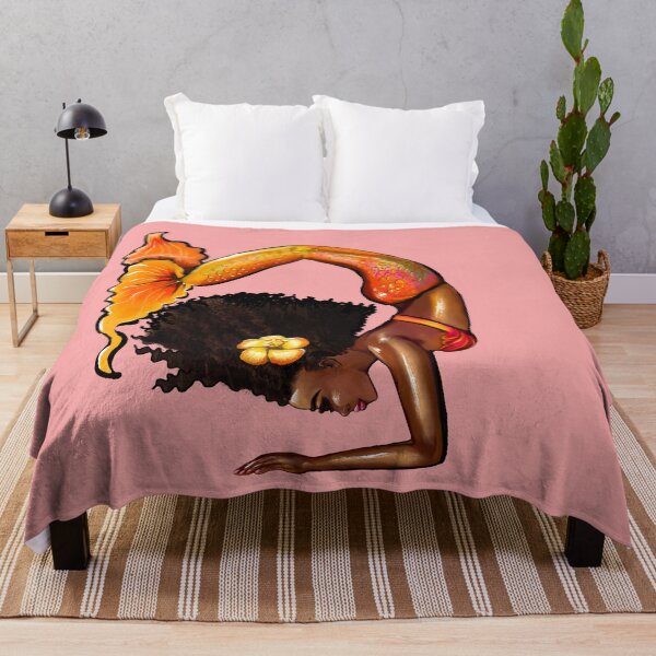 Item preview, Mermaid doing handstand with yellow hibiscus flower in her Afro relaxing designed and sold by Artonmytee.