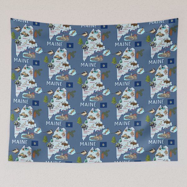 Item preview, Maine State Map, Icons, Landmarks & Nature Art designed and sold by mashmosh.