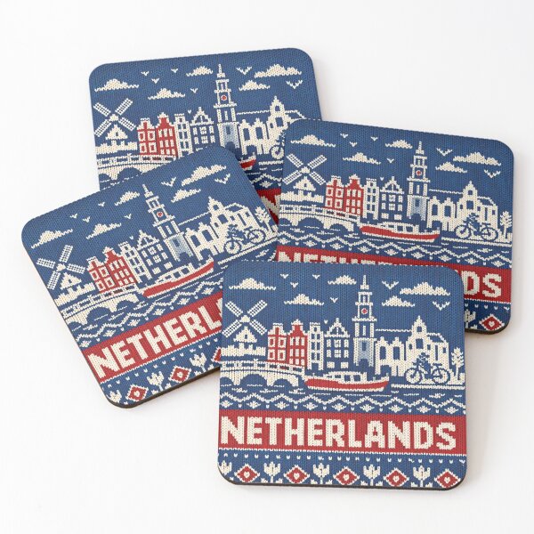 Item preview, Netherlands knitting pattern – Amsterdam skyline with windmill & tulips designed and sold by Mauswohn.
