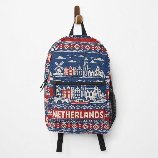 Item preview, Netherlands knitting pattern – Amsterdam skyline with windmill & tulips designed and sold by Mauswohn.