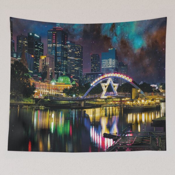 Item preview, Melbourne Skyline – Colorful Night on the Yarra River designed and sold by Mauswohn.